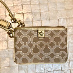 NWOT Authentic Coach Wristlet, gold and tan